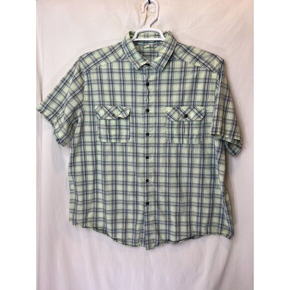 Ocean Coast Button Up Shirt Mens Classic Fit‎ XL Green Blue Plaid Pockets Shirt - Picture 2 of 4